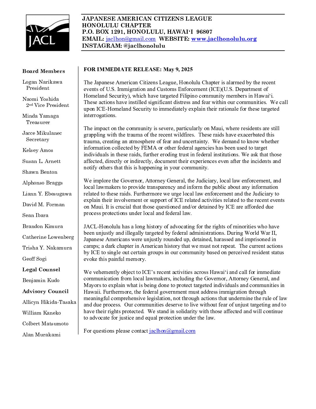 JACL Statement